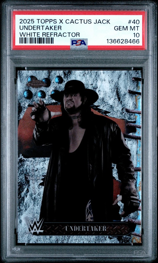 2025 TOPPS CHROME WWE X CACTUS JACK WHITE REFRACTOR #40 UNDERTAKER PSA 10