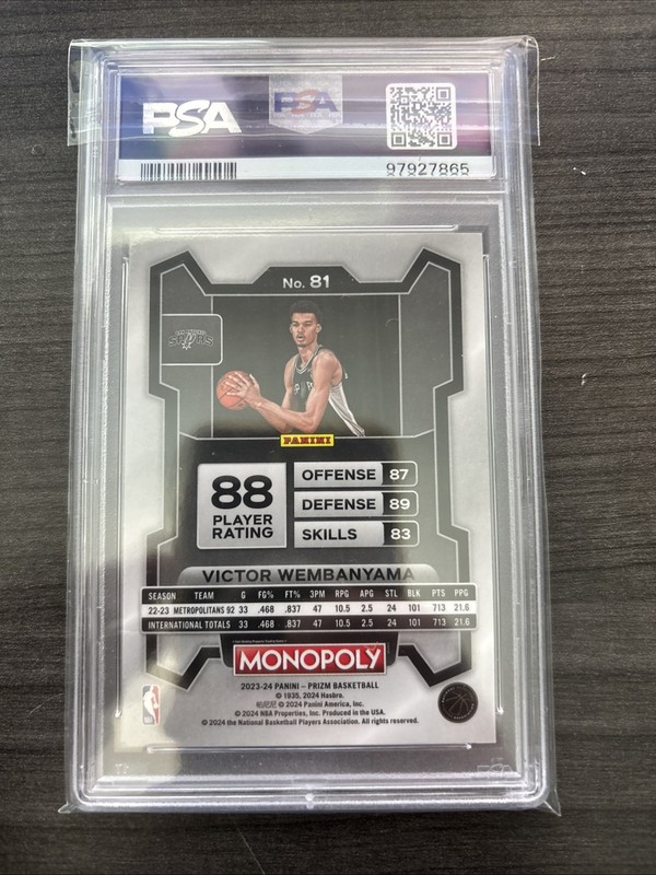 Victor Wembanyama 2023 Prizm Monopoly RC PSA 6 #81 Spurs view 2