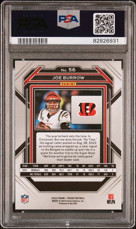2022 Panini Prizm Joe Burrow #56 PSA 10 view 2