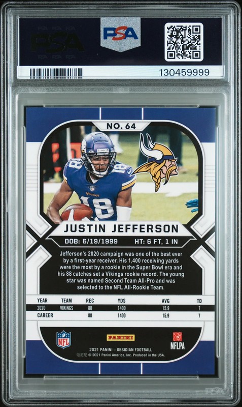 2021 Panini Obsidian Justin Jefferson #64 PSA 9 view 2
