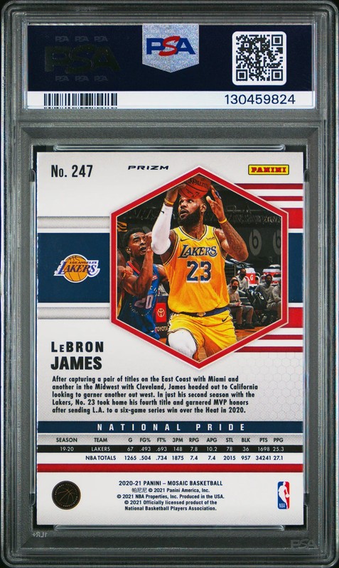 LeBron James 2020-21 Panini Mosaic Mosaic Red Wave #247 (PSA 10) view 2
