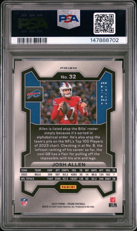 2023 PANINI PRIZM HYPER PRIZM #32 JOSH ALLEN 57/175 PSA 10 view 2