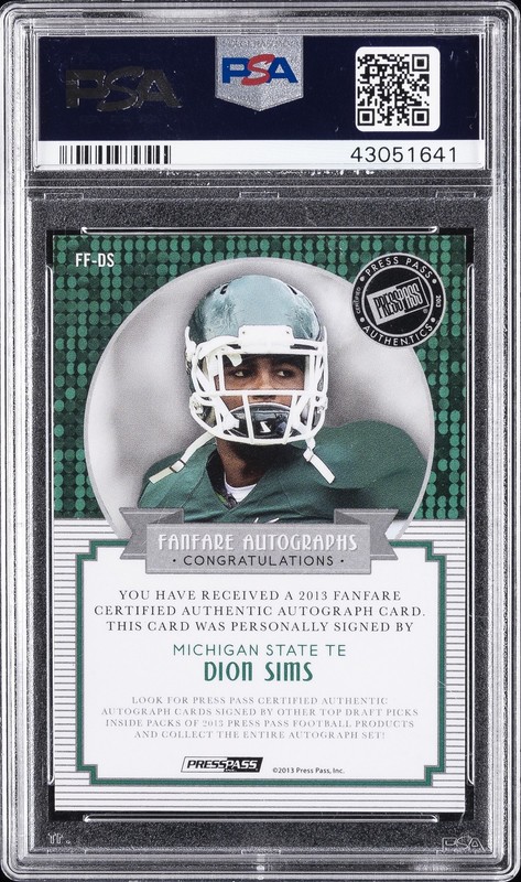 2013 PRESS PASS FANFARE AUTO #FF-DS DION SIMS PSA 10 view 2
