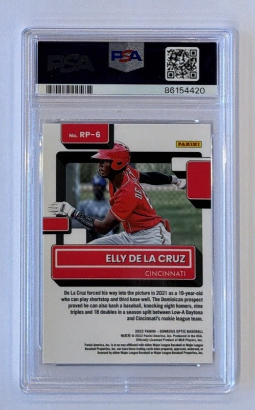 2022 Donruss Optic #RP-6 Elly De La Cruz Rated Prospect PSA 10 GEM MINT view 2