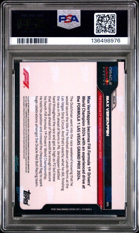 2024 TOPPS NOW FORMULA 1 #71 MAX VERSTAPPEN PSA 10 view 2