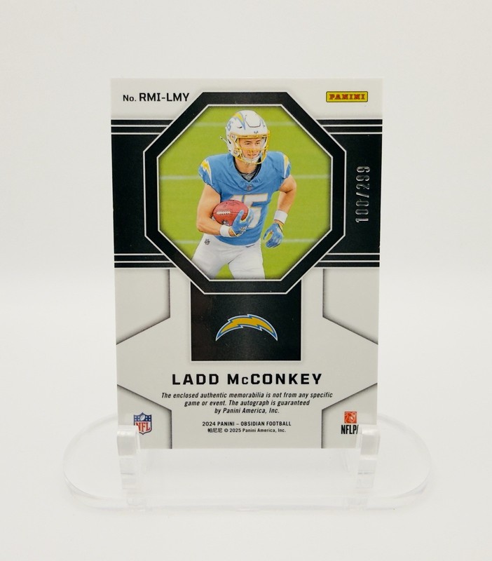 Ladd McConkey RPA 2024 NFL Panini Obsidian RC RMI-LMY RPA /299 LA Chargers view 2