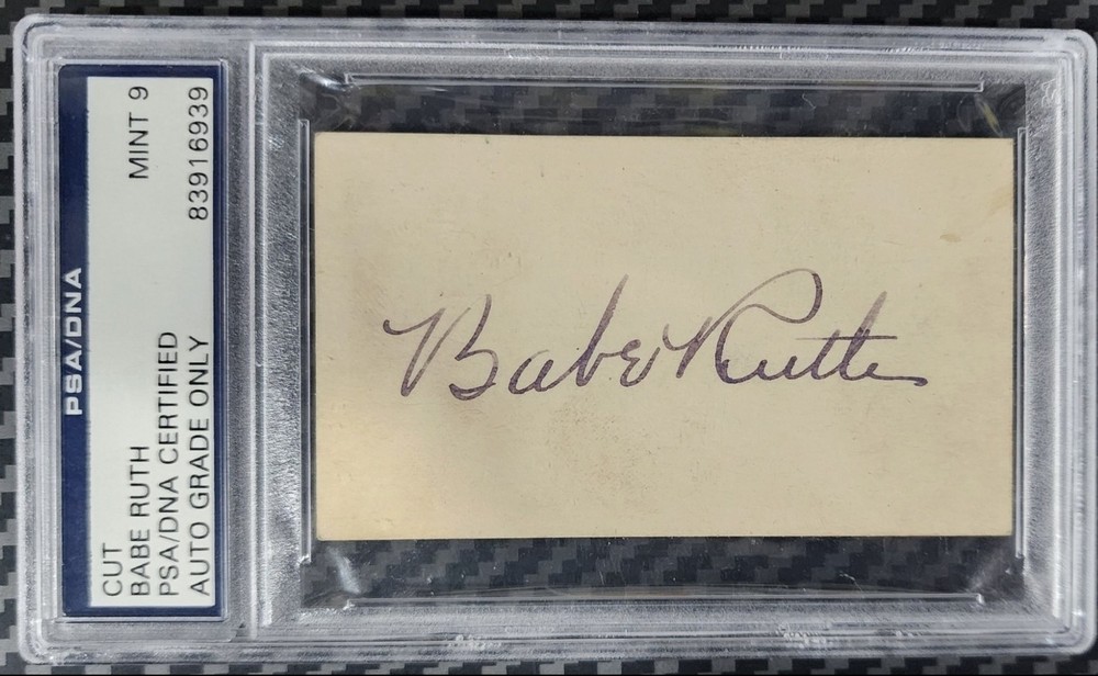 PSA 9 MINT BABE RUTH CUT AUTOGRAPH.
