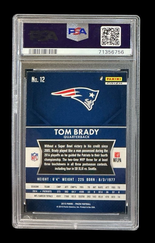 2015 panini prizm #12 tom brady; target red SP retail prizms PSA 8 view 2