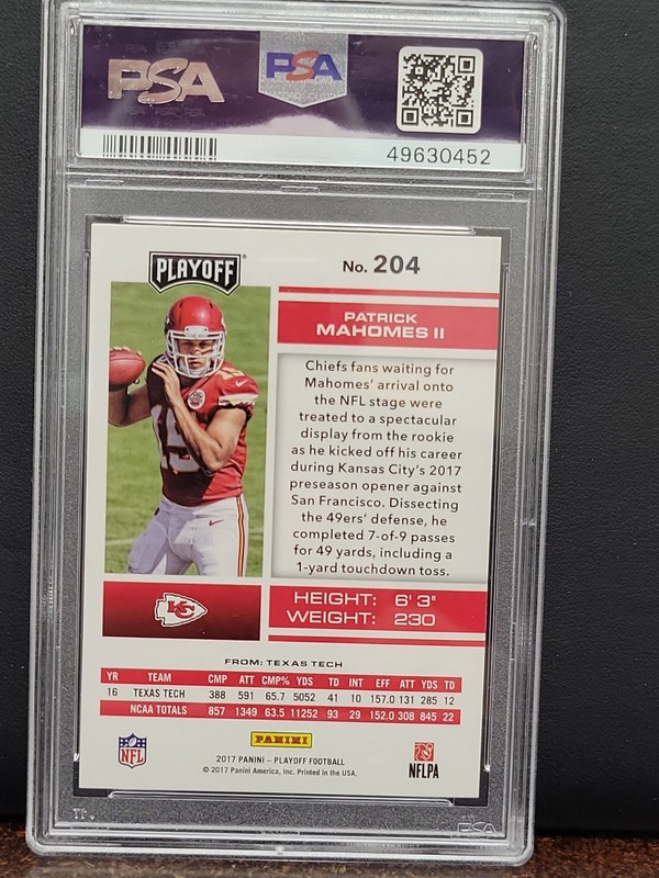 2017 Panini Playoff Patrick Mahomes II #204 Rookie RC PSA 9 Chiefs view 2