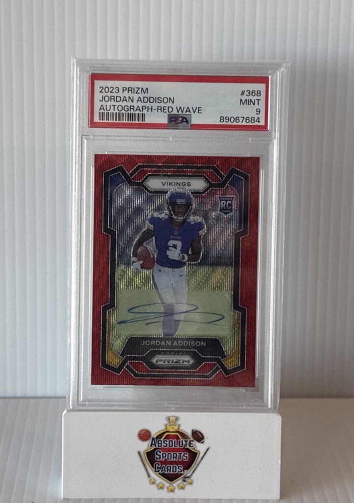 2023 Panini Prizm Jordan Addison #368 Auto 055/149  Red Wave PSA 9 MINT