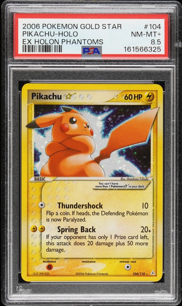 2006 POKEMON EX HOLON PHANTOMS GOLD STAR #104 PIKACHU-HOLO PSA 8.5