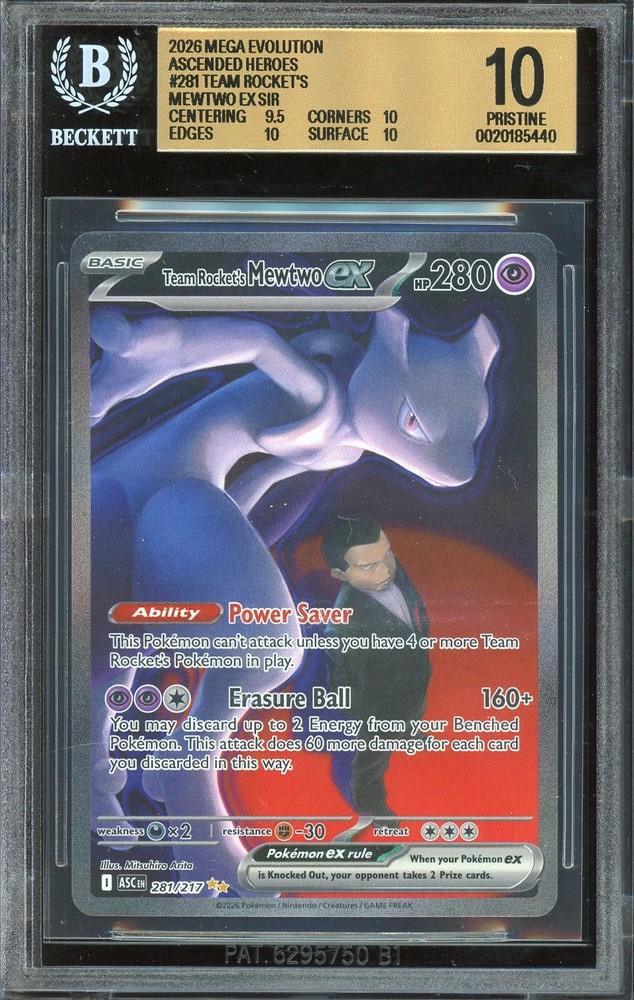 Pokemon TCG Ascended Heroes #281 Team Rocket's Mewtwo ex SIR BGS 10 PRISTINE