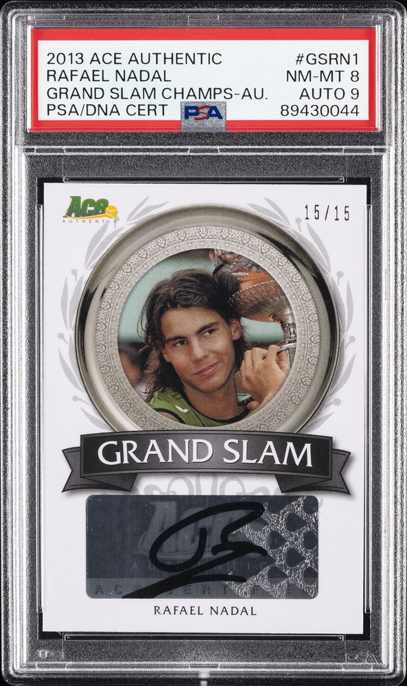 2013-14 ACE AUTHENTIC GRAND SLAM CHAMPS AUTO RAFAEL NADAL 15/15 PSA 8 AUTO 9