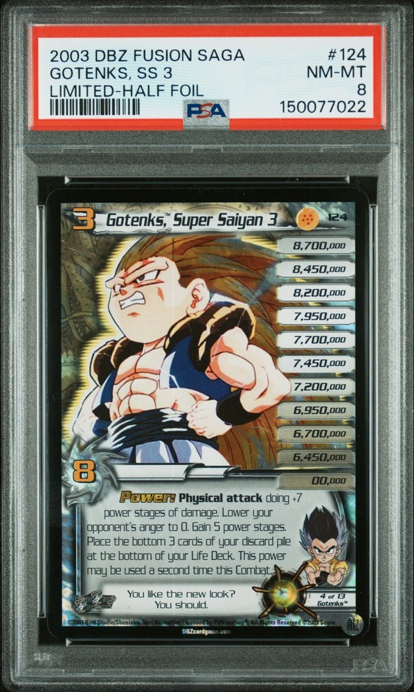 2003 SCORE DRAGON BALL Z FUSION SAGA #124 GOTENKS, SUPER SAIYAN 3 PSA 8