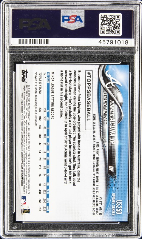 2018 TOPPS UPDATE #US250 RONALD ACUNA JR. ROOKIE RC PSA 9 view 2