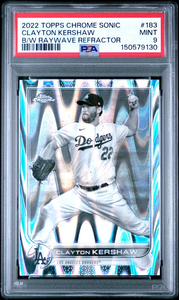 2022 TOPPS CHROME SONIC BLACK & WHITE RAYWAVE REFRACTOR CLAYTON KERSHAW PSA 9