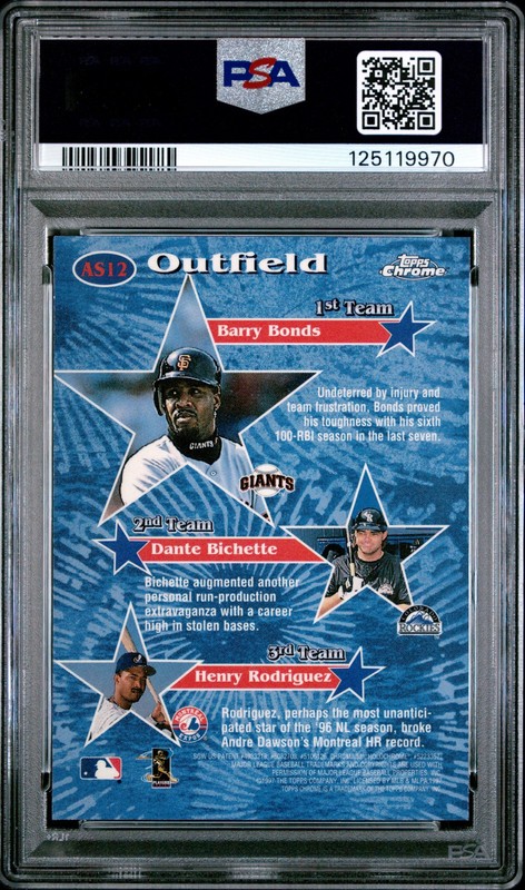 1997 TOPPS CHROME ALL-STAR #AS12 BARRY BONDS PSA 8 view 2