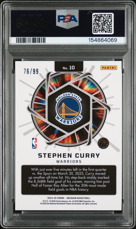 2024 PANINI OBSIDIAN SUPERNOVA #10 STEPHEN CURRY 76/99 PSA 10 view 2