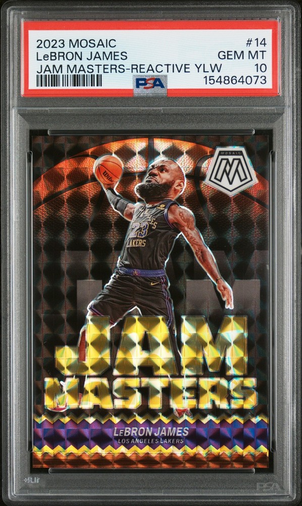 2023 PANINI MOSAIC JAM MASTERS REACTIVE YELLOW #14 LEBRON JAMES 42/99 PSA 10