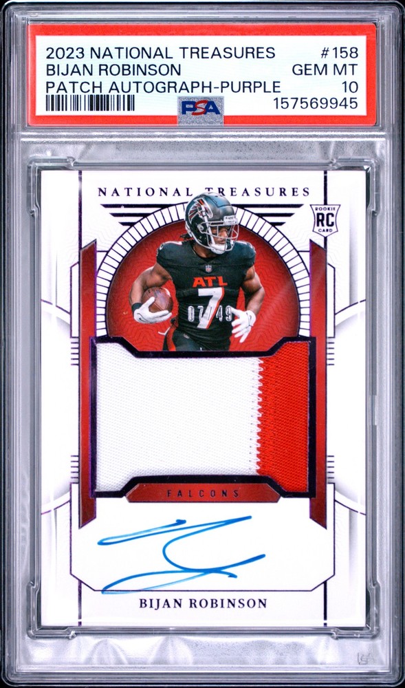 2023 NATIONAL TREASURES PATCH AUTO-PURPLE BIJAN ROBINSON ROOKIE RC 7/49 PSA 10