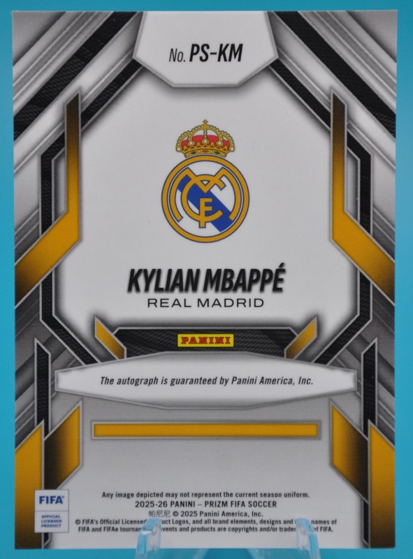 2025-26 Prizm FIFA Kylian Mbappe Prolific Signatures Auto Real Madrid #PS-KM SP view 2