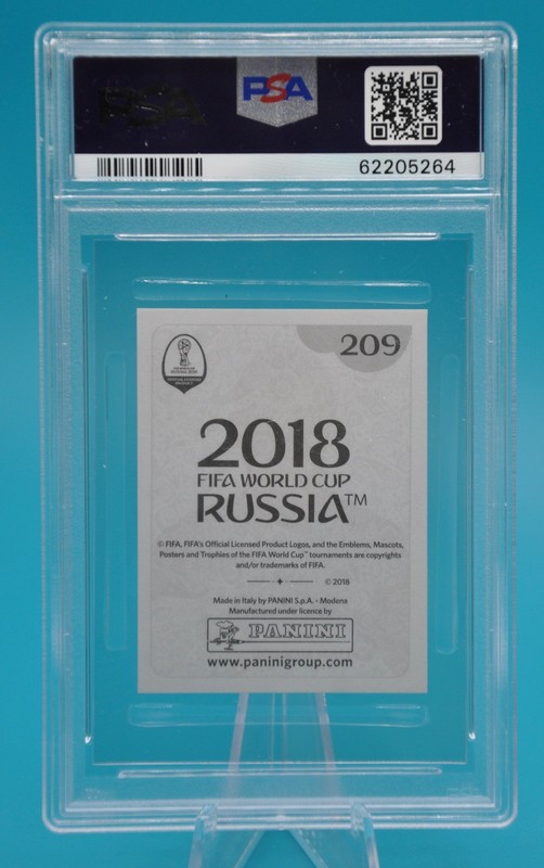 2018 Panini World Cup Kylian Mbappe PSA 9 Mint #209 Black Back Sticker RC view 2