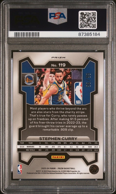 2023 PANINI PRIZM BLUE SEISMIC #119 STEPHEN CURRY 56/99 PSA 9 view 2
