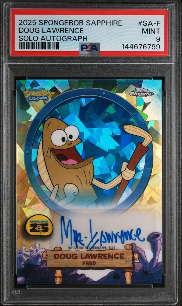 2025 TOPPS CHROME SPONGEBOB 25TH ANNIVERSARY DOUG LAWRENCE/FRED PSA 9 AUTO