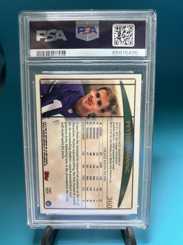 1998 Topps Peyton Manning Rookie #360 Colts Rc view 2