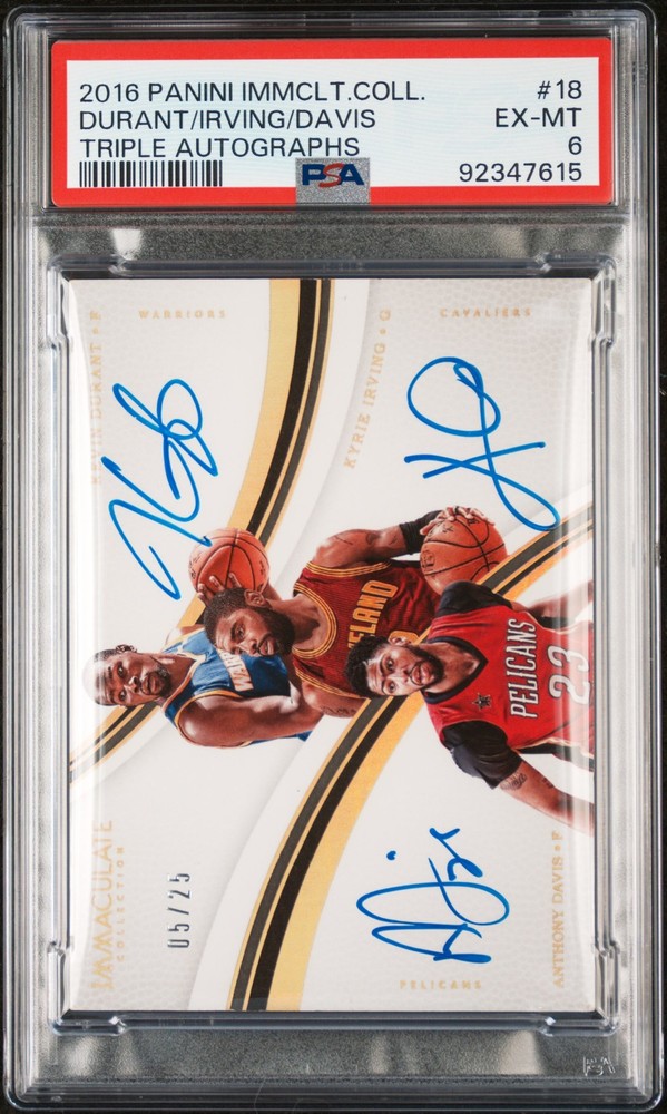2016 #18 ANTHONY DAVIS/KEVIN DURANT/KYRIE IRVING 5/25 PSA 6 AUTO