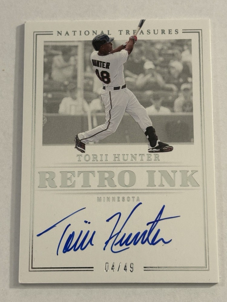 2023 National Treasures Torii Hunter Retro Ink Auto SSP /49 Twins view 1