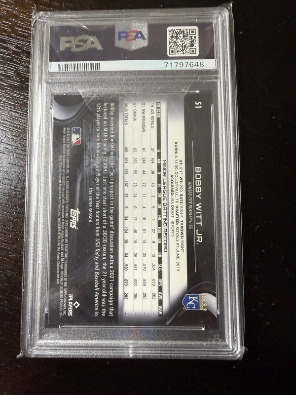 2022 Topps Chrome Black #51 Bobby Witt Jr PSA 10 RC Kansas City Royals view 2