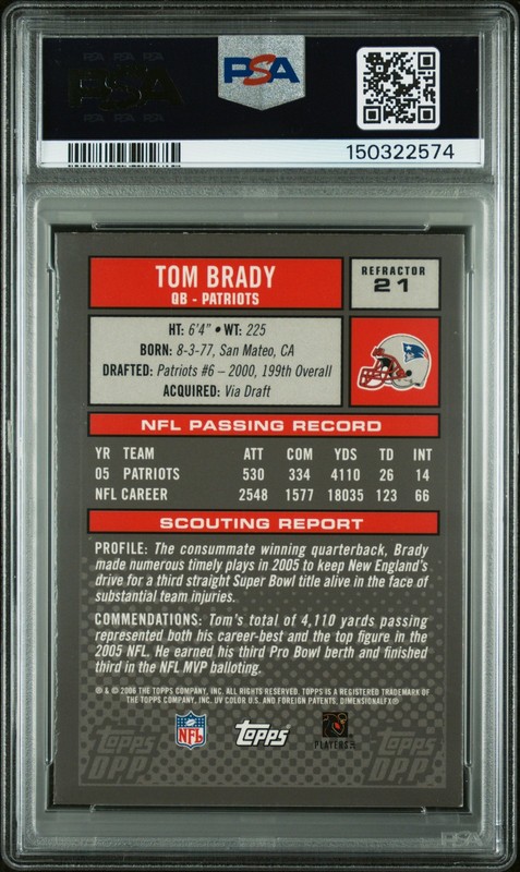2006 TOPPS DRAFT PICKS & PROSPECTS CHROME-REFRACTOR #21 TOM BRADY PSA 8 view 2