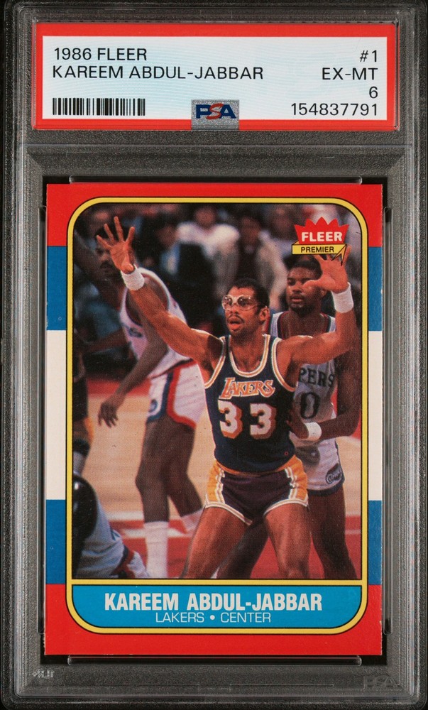 1986 FLEER #1 KAREEM ABDUL-JABBAR PSA 6 view 1
