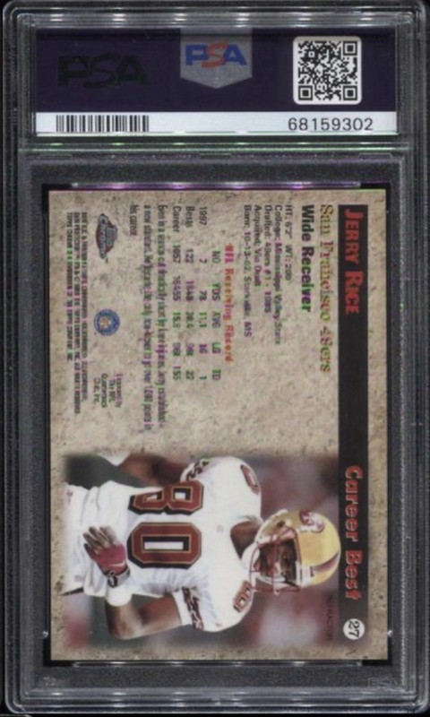 1998 Topps Chrome Season’s Best Refractor 27 Jerry Rice PSA 8 Prime Targets HOF view 2