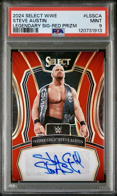 Stone Cold Steve Austin Autograph Red /99 Prizm PSA 9 2024 WWE Select Auto Card view 2