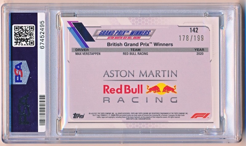 2021 Topps Chrome Sapphire F1 Max Verstappen Chartreuse #142 (178/199) PSA 9 view 2