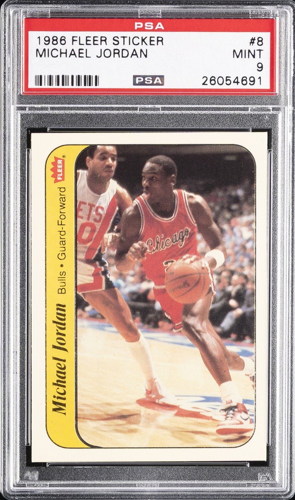 1986 FLEER STICKER #8 MICHAEL JORDAN ROOKIE RC PSA 9