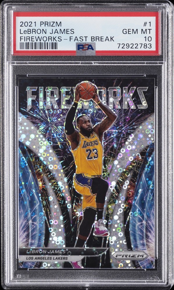 2021 PANINI PRIZM FIREWORKS FAST BREAK #1 LEBRON JAMES PSA 10