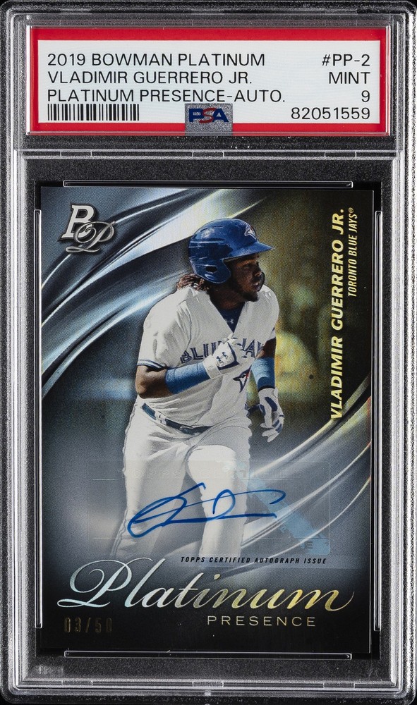 2019 BOWMAN PLATINUM PLATINUM PRESENCE AUTO VLADIMIR GUERRERO JR. 3/50 PSA 9