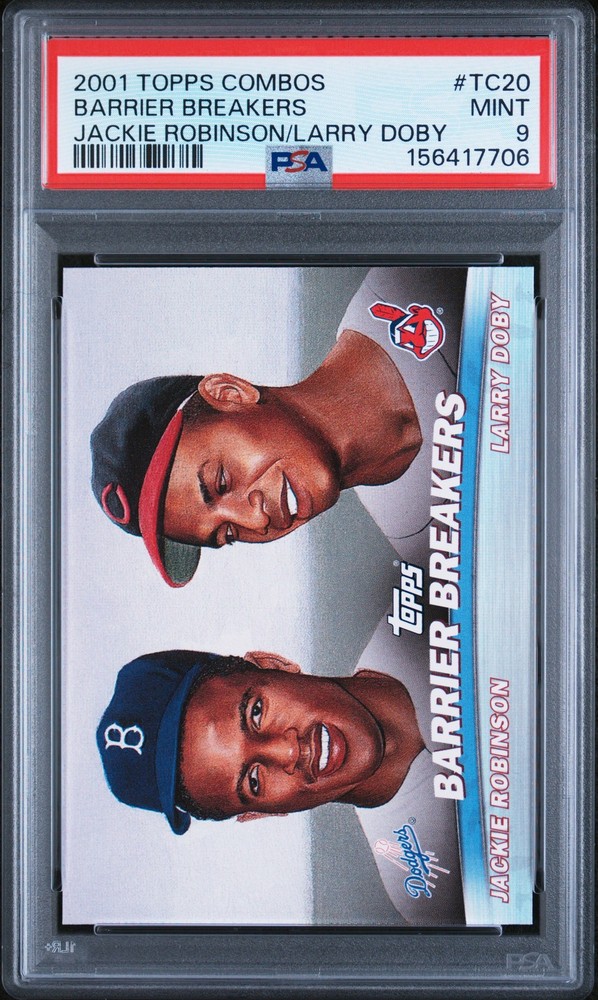 2001 TOPPS COMBOS JACKIE ROBINSON LARRY DOBY #TC20 BARRIER BREAKERS PSA 9