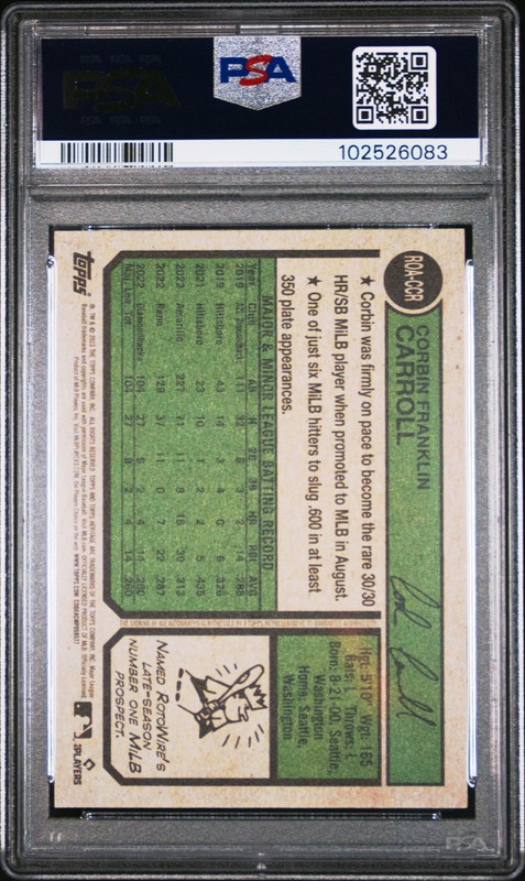 2023 TOPPS HERITAGE REAL ONE AUTOS #ROACCR CORBIN CARROLL PSA 10 AUTO view 2