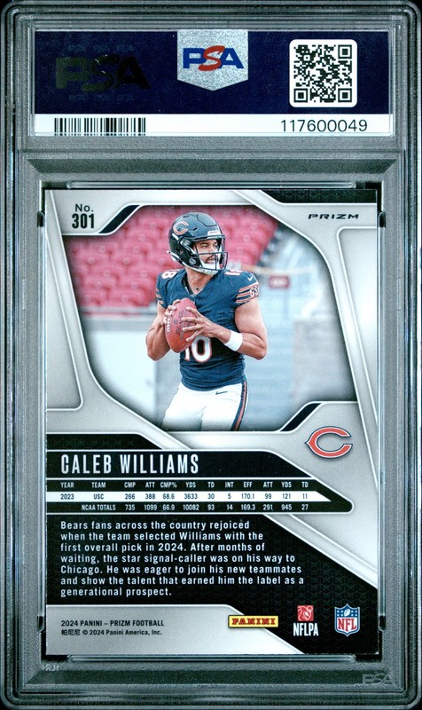 2024 PANINI PRIZM PINK WAVE #301 CALEB WILLIAMS PSA 8 view 2