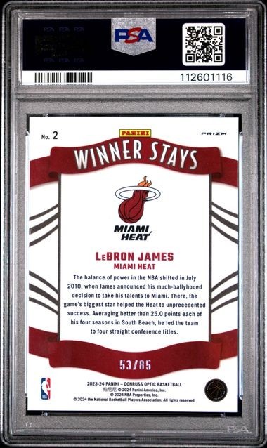 LEBRON JAMES 2023 PANINI DONRUSS OPTIC #2 WINTER STAYS BLUE /85 PSA 10 view 2