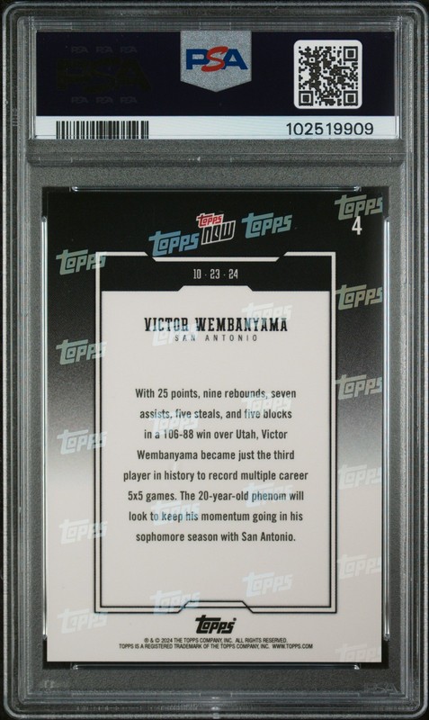 2024 TOPPS NOW #4 VICTOR WEMBANYAMA PSA 10 view 2