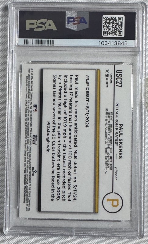2024 Topps Chrome Update Paul Skenes #USC27 X-Fractor Pirates RC Rookie PSA 10 view 2