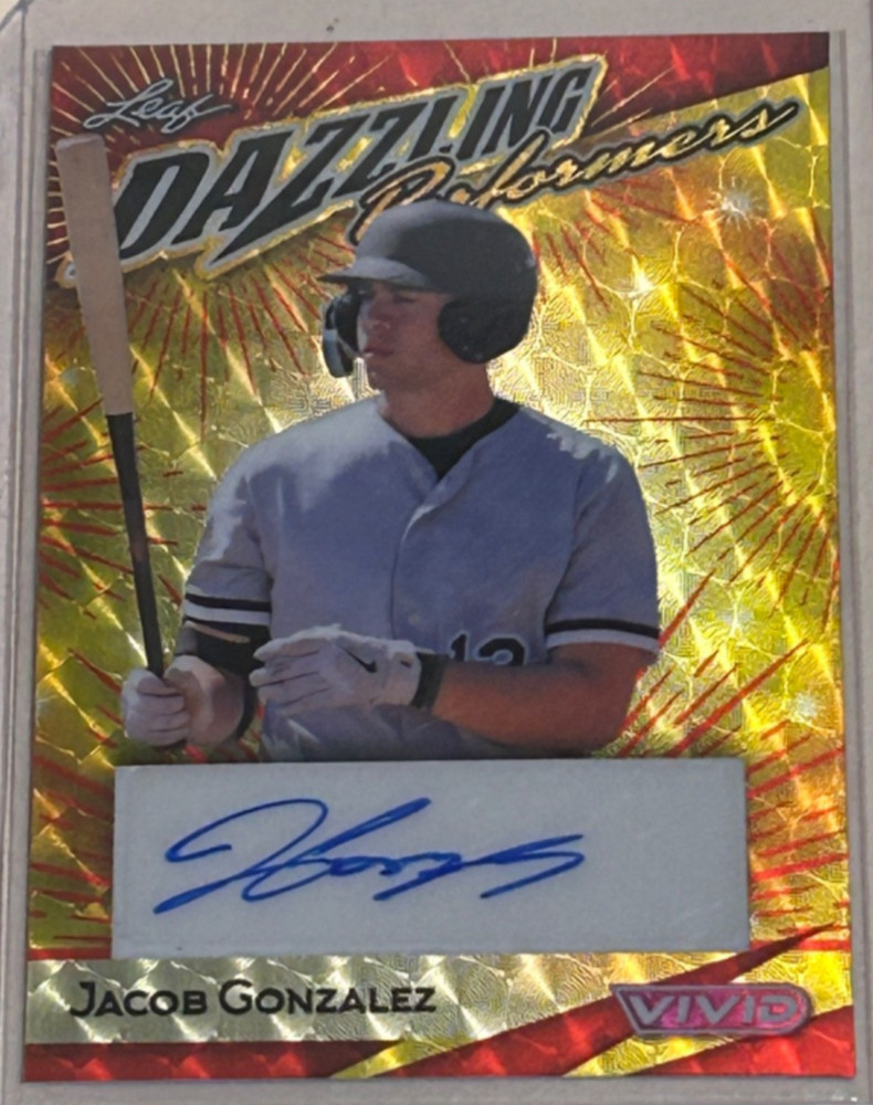 #1/1 JACOB GONZALEZ AUTO 2023 LEAF VIVID DAZZLING PERFORMERS VINYL GOLD SUPER SP