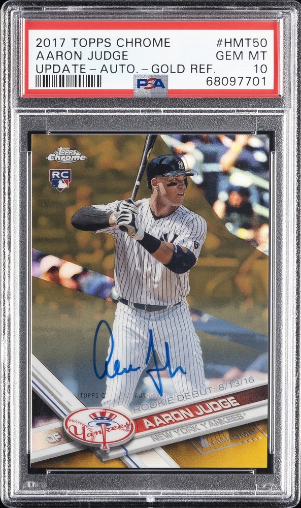 2017 TOPPS CHROME UPDATE AUTO-GOLD REFRACTOR #HMT50 AARON JUDGE RC 49/50 PSA 10