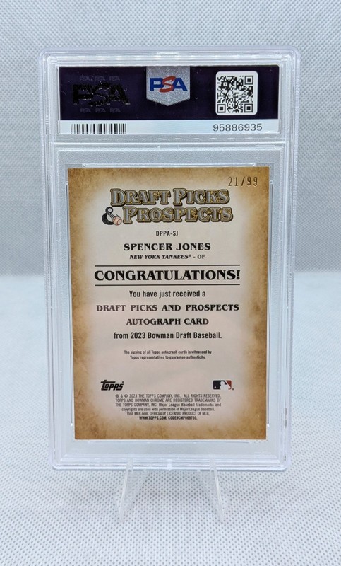 Spencer Jones 2023 Bowman Chrome Draft Picks Prospect Auto /99 | PSA 9 | Yankees view 2