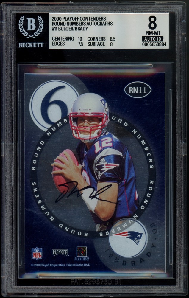 2000 Playoff Contenders Round Numbers Marc Bulger Tom Brady ROOKIE AUTO BGS 8/10